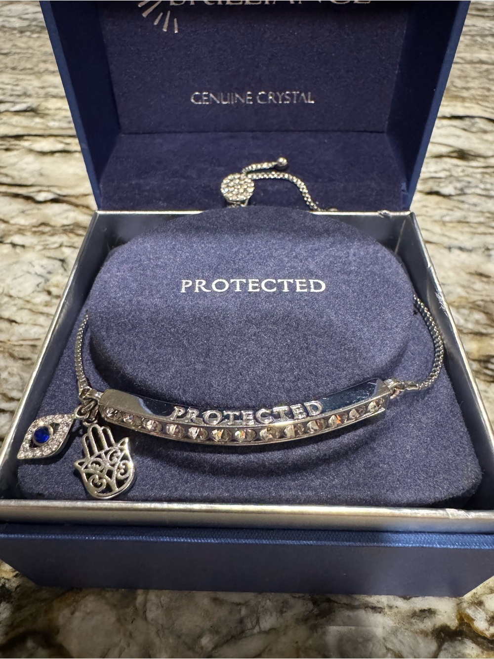 BaubleBar Crystal Charm Bolo Bracelet Silver Tone Adjustable Dangle Clear